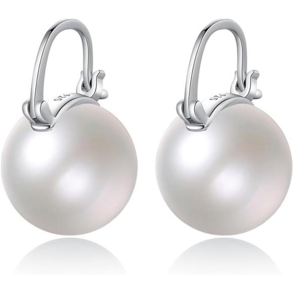 Pearl Drop Earrings Dangle 925 Sterling Silver Pearl Earrings for Women 12mm